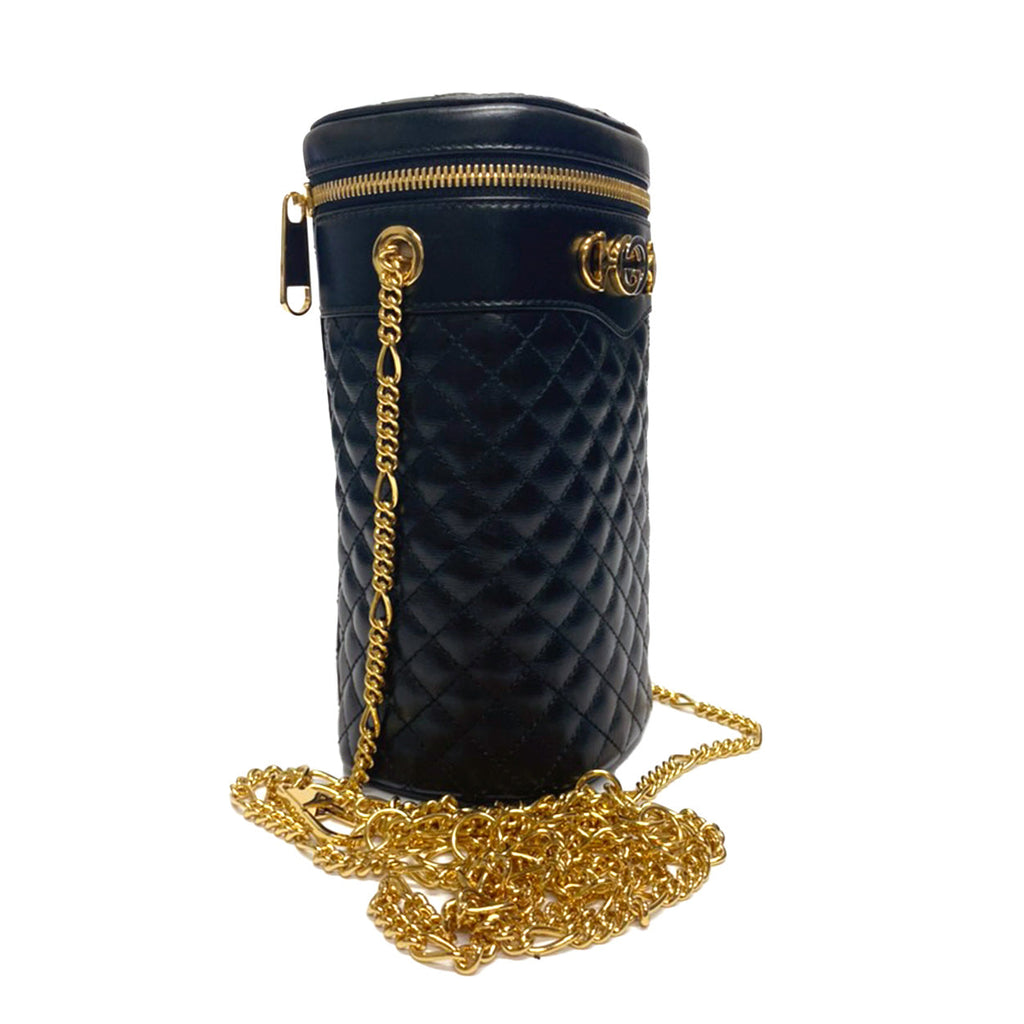 Gucci 572298 0YKNX 1000 Women's Black Quilted Leather Belt / Shoulder Bag (GG2076)