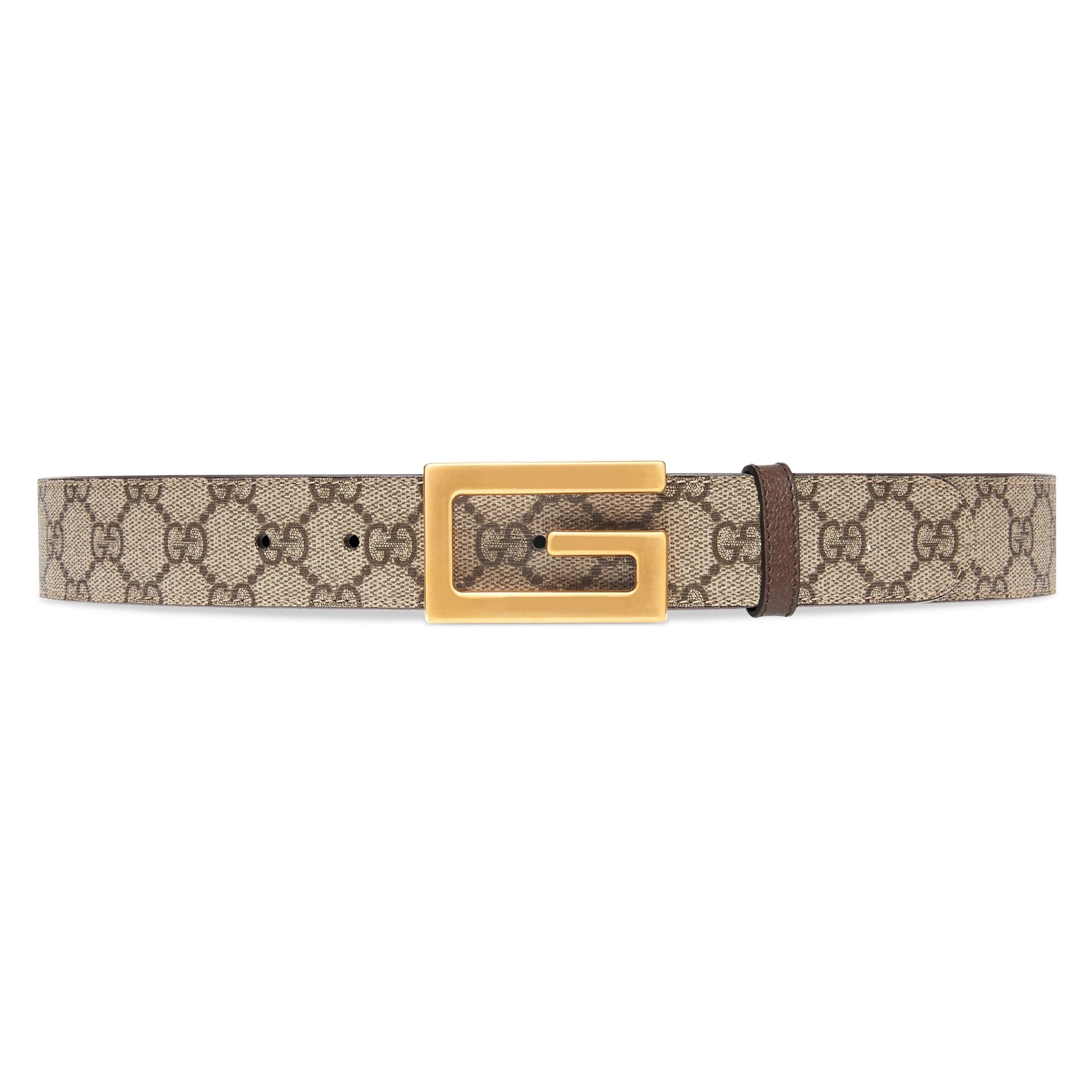 Gucci 626974 K9GST 8358 Belt Brown Supreme Monogram Leather with Gold GG Reversible Buckle (GGB1005)