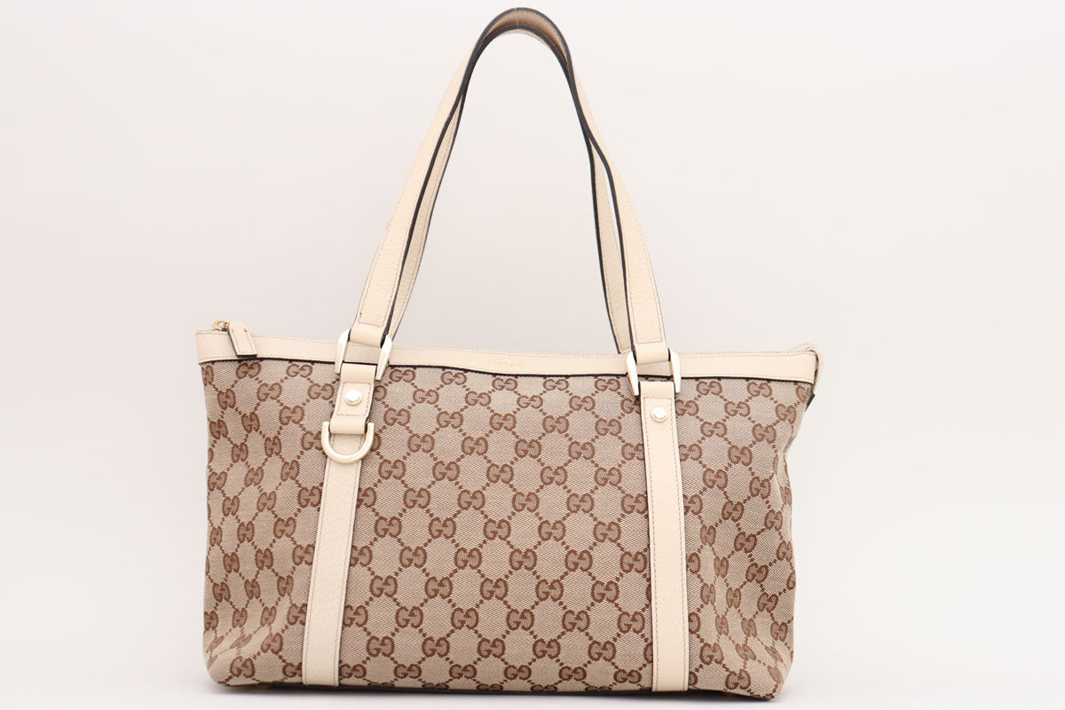 GUCCI Beige/White GG Canvas Abbey Medium Tote Bag