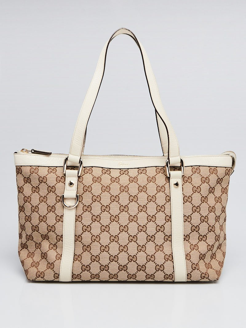 GUCCI Beige/White GG Canvas Abbey Medium Tote Bag