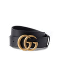 Gucci Belt Men's Gold Double G Buckle Black Leather 397660 4cm (GGB1001)