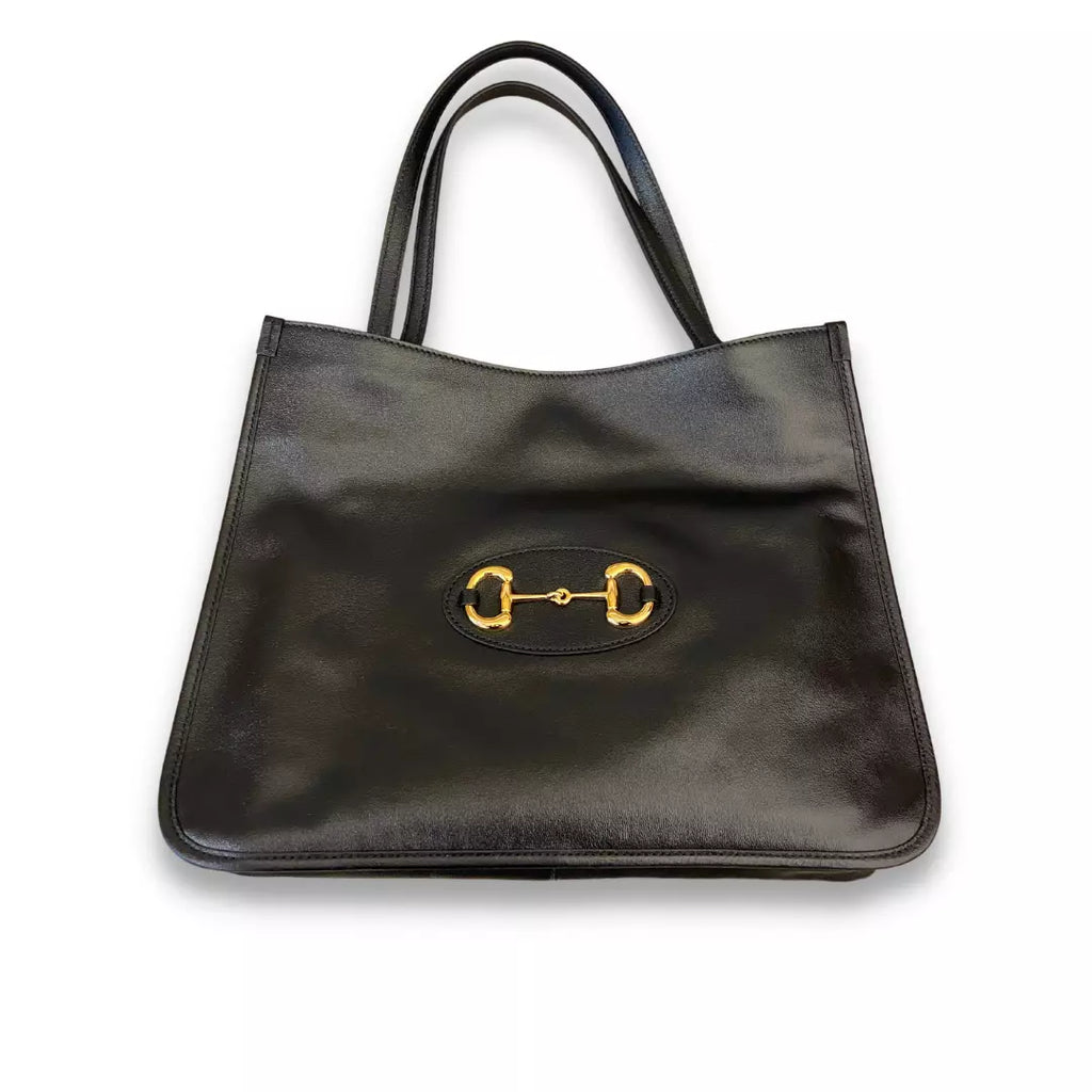 Gucci Black Leather Horsebit GG Tote Bag