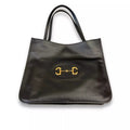 Gucci Black Leather Horsebit GG Tote Bag