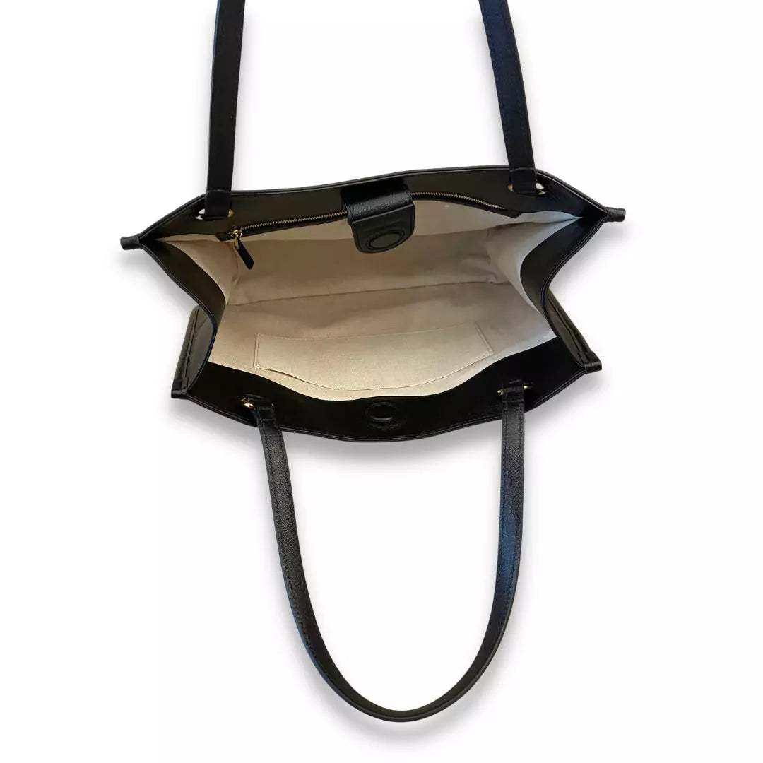 Gucci Black Leather Horsebit GG Tote Bag