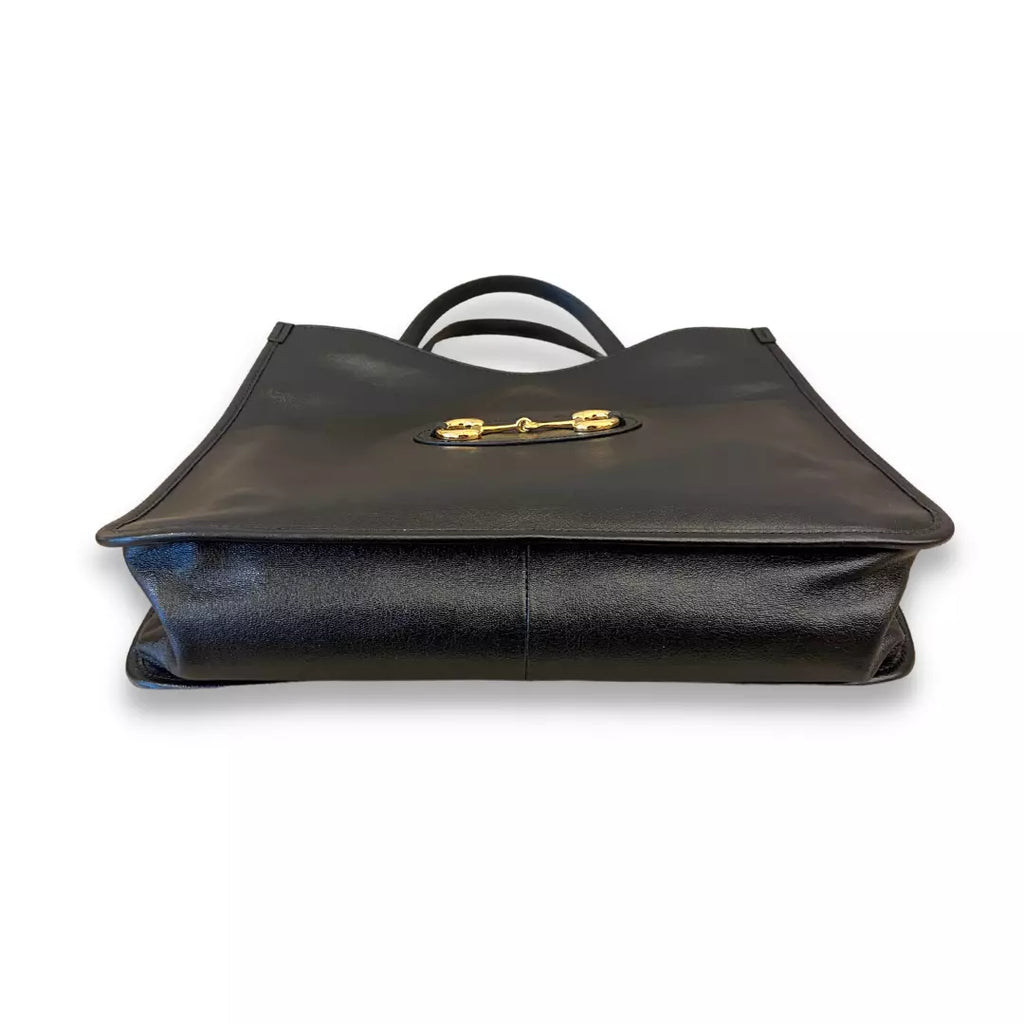Gucci Black Leather Horsebit GG Tote Bag