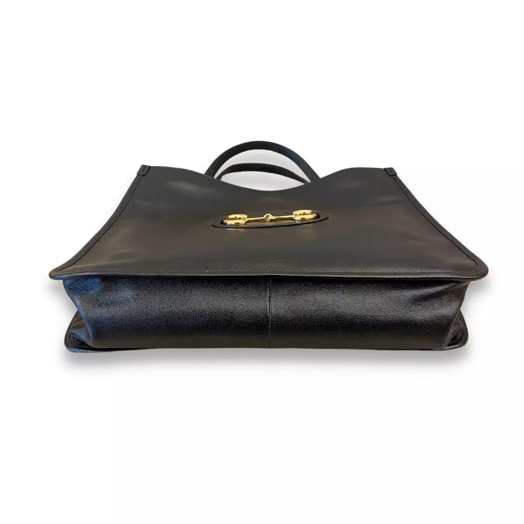 Gucci Black Leather Horsebit GG Tote Bag