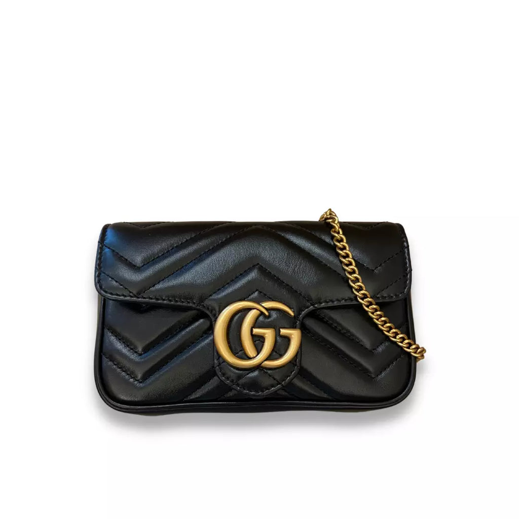 Gucci Black Matelassé Leather GG Marmont Mini Bag