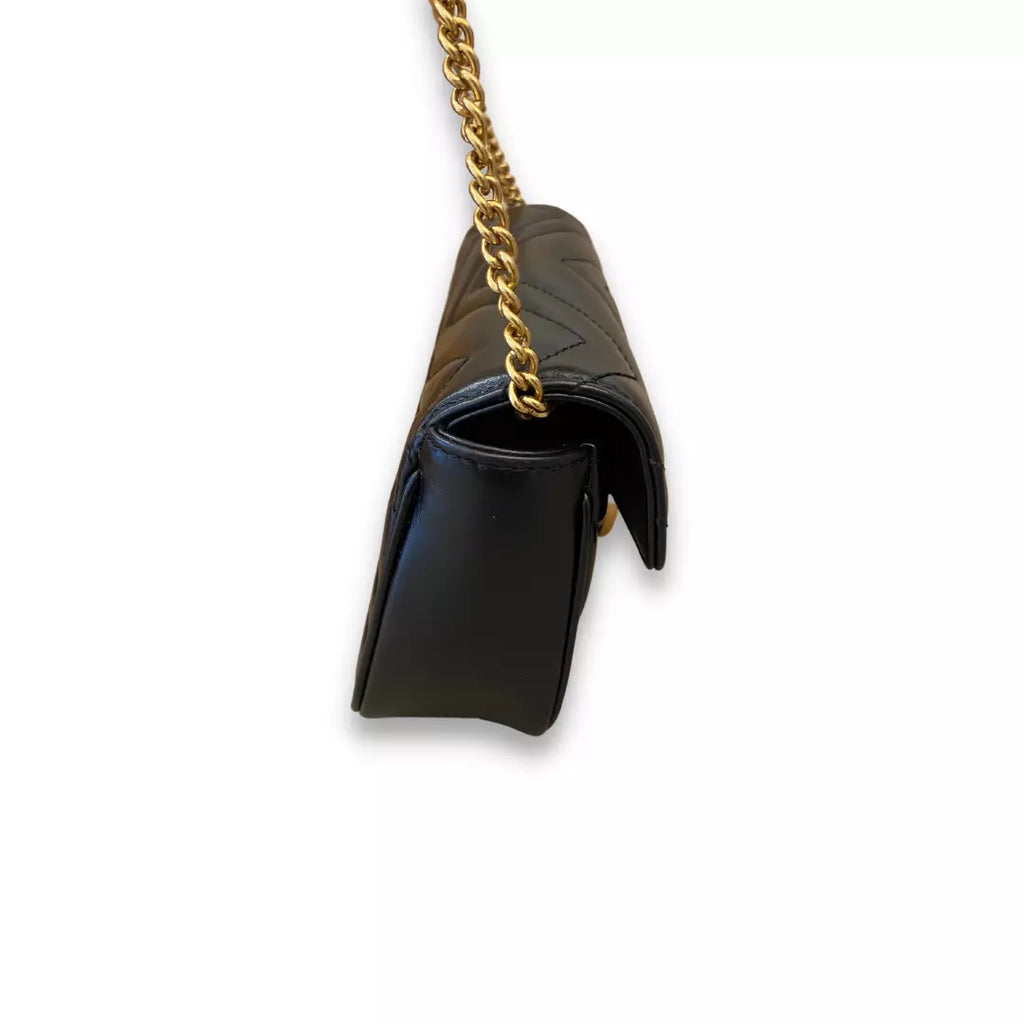 Gucci Black Matelassé Leather GG Marmont Mini Bag