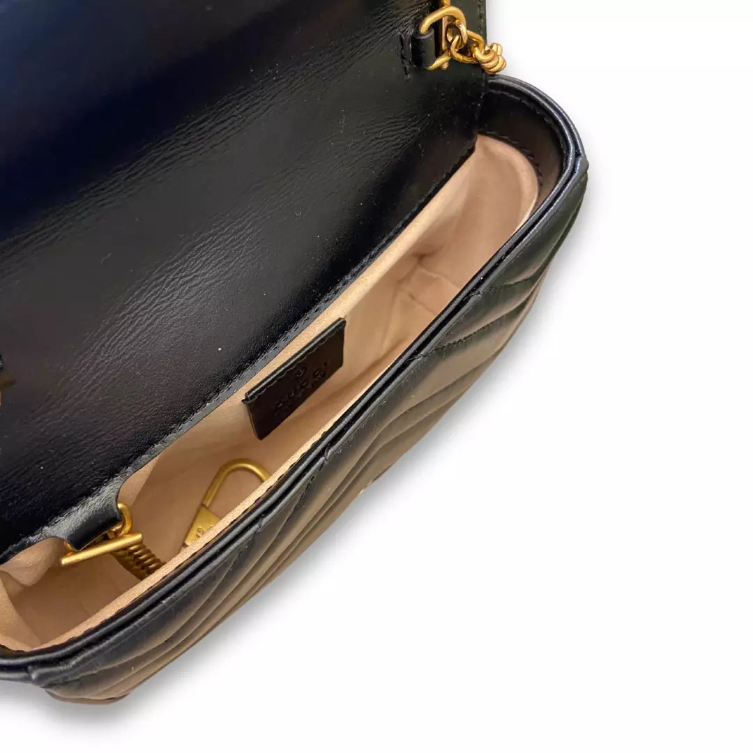 Gucci Black Matelassé Leather GG Marmont Mini Bag