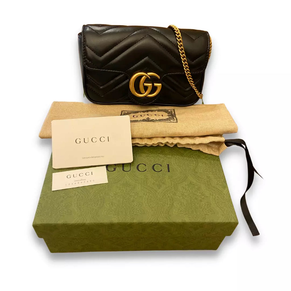 Gucci Black Matelassé Leather GG Marmont Mini Bag