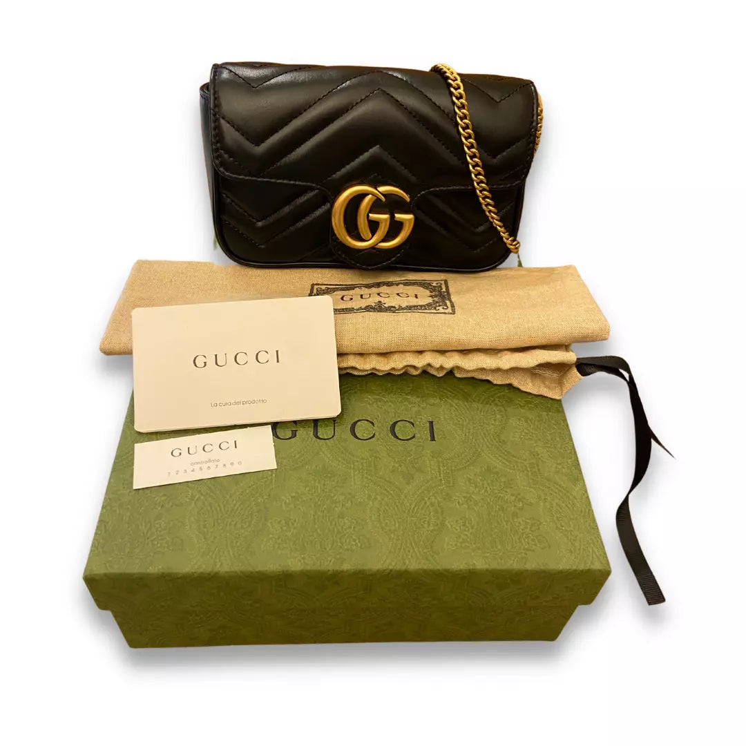 Gucci Black Matelassé Leather GG Marmont Mini Bag