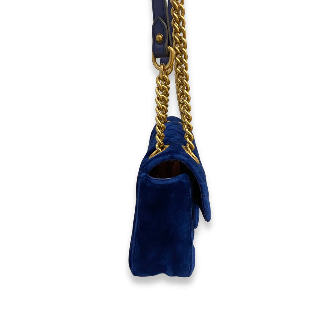 Gucci Blue Matelassé Velvet GG Marmont Bag