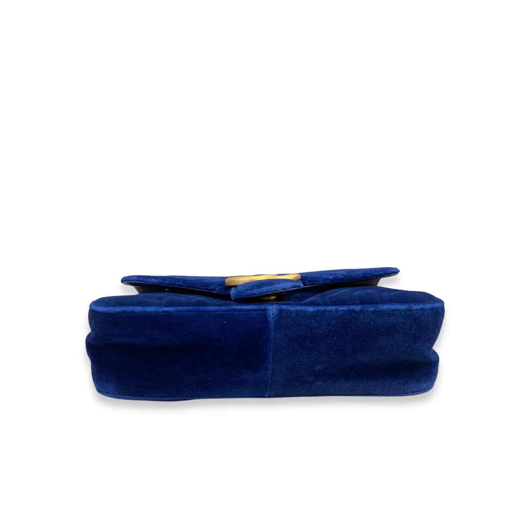 Gucci Blue Matelassé Velvet GG Marmont Bag