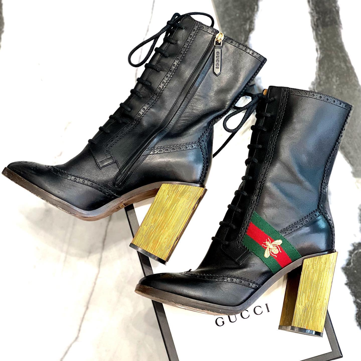 Gucci Leather Ankle Boots With Bee WEB