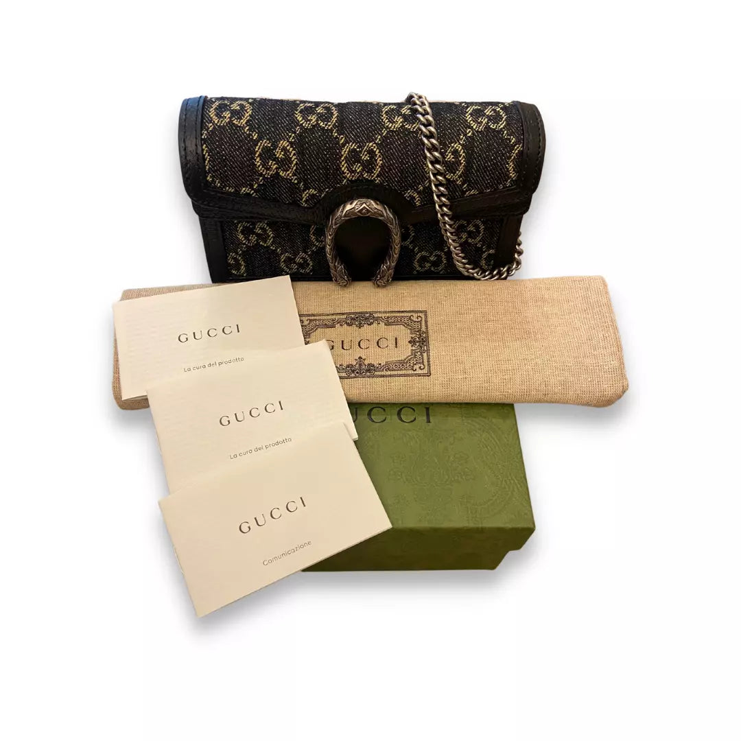 Gucci Denim & Black Leather Dionysus GG Supreme Mini Bag