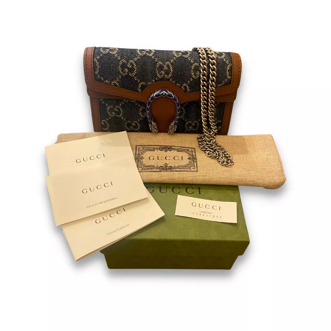 Gucci Denim & Leather Dionysus GG Supreme Mini Bag