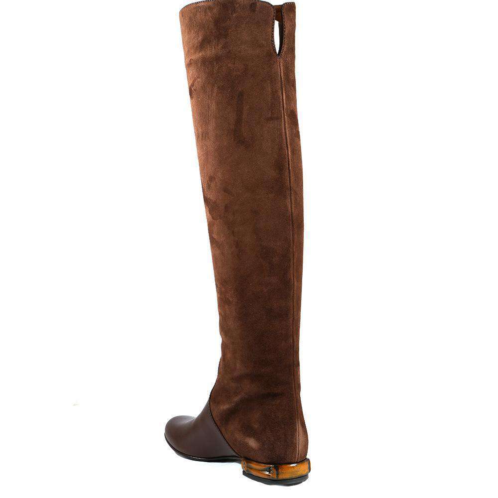 Gucci Designer Women's Designer Shoes Brown Suede / Soft Nappa Leather Boots (GGW3600)