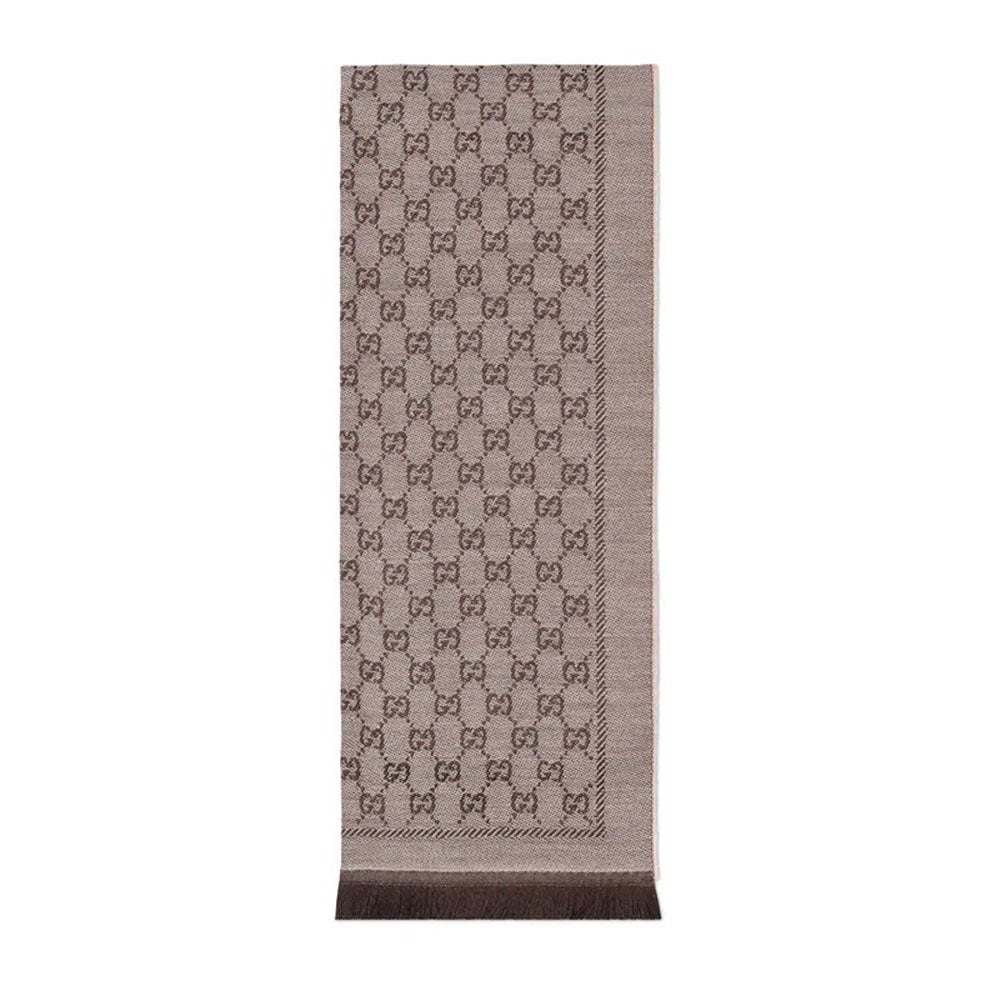 Gucci GG JACQUARD Pattern Knitted Unisex Scarf In Brown & Beige 180 cm (GGSM1508)