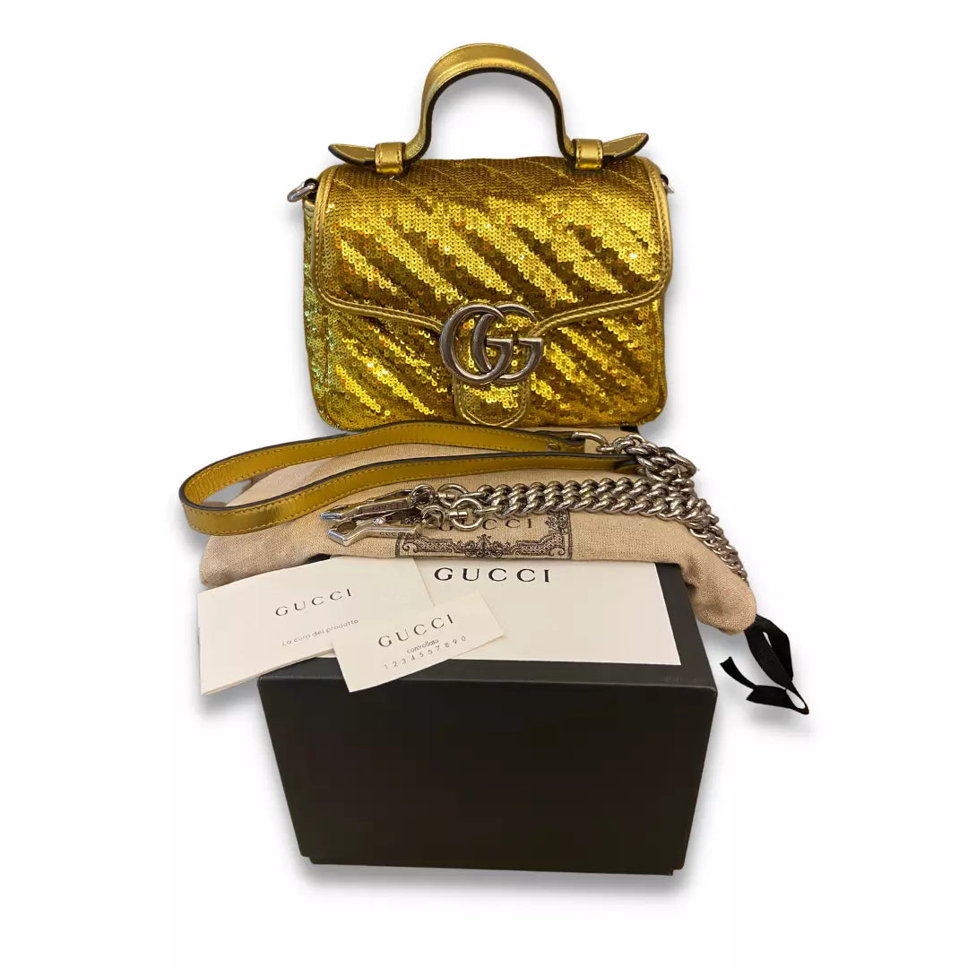 GUCCI GOLD SEQUIN GG MARMONT  BAG