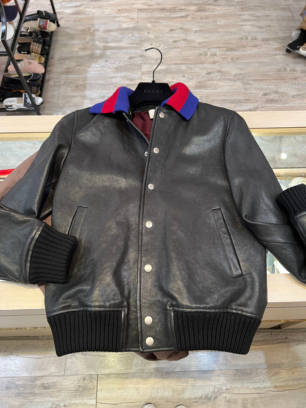 GUCCI GRAINY LEATHER BOMBER JACKET