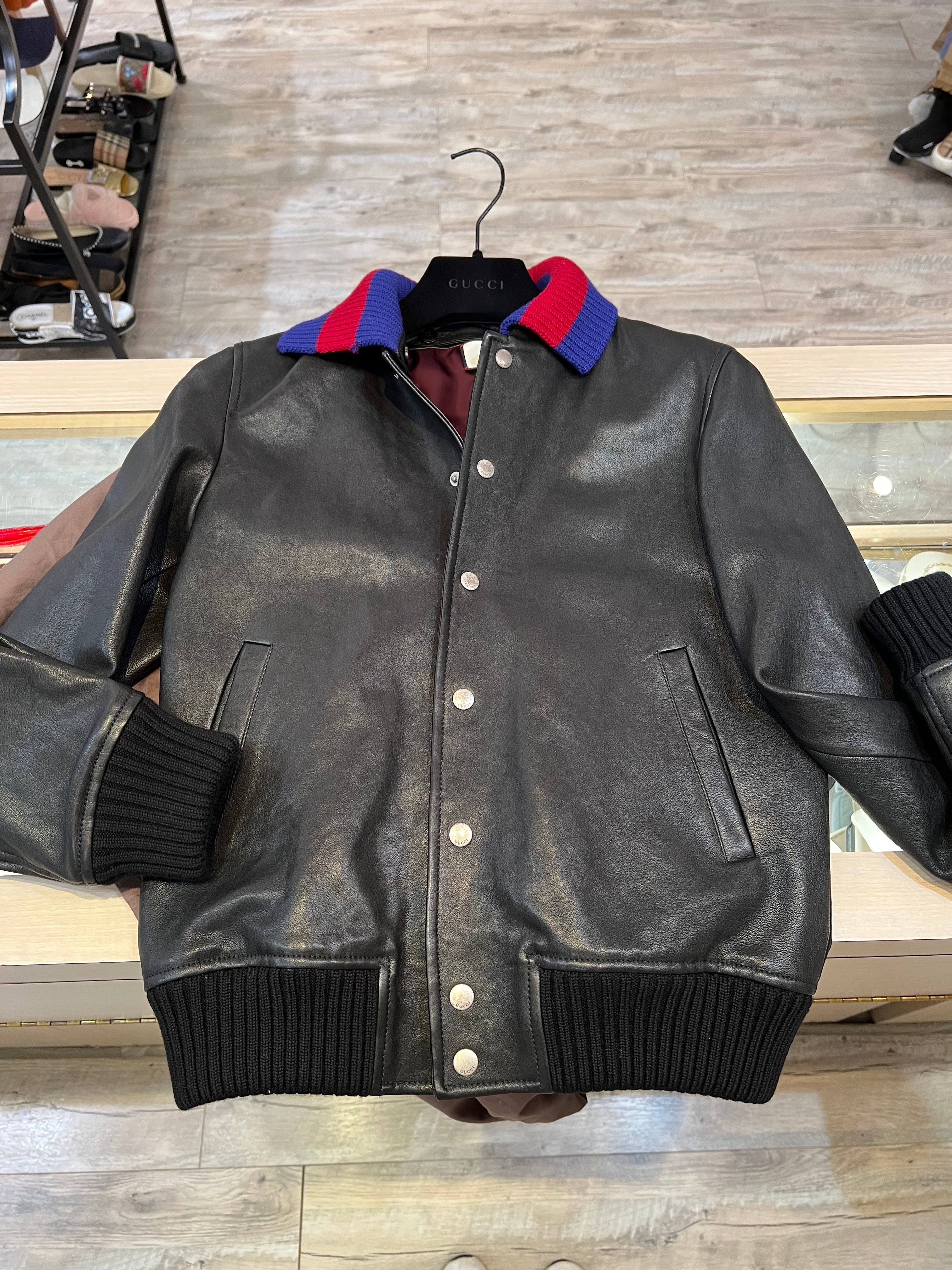 GUCCI GRAINY LEATHER BOMBER JACKET