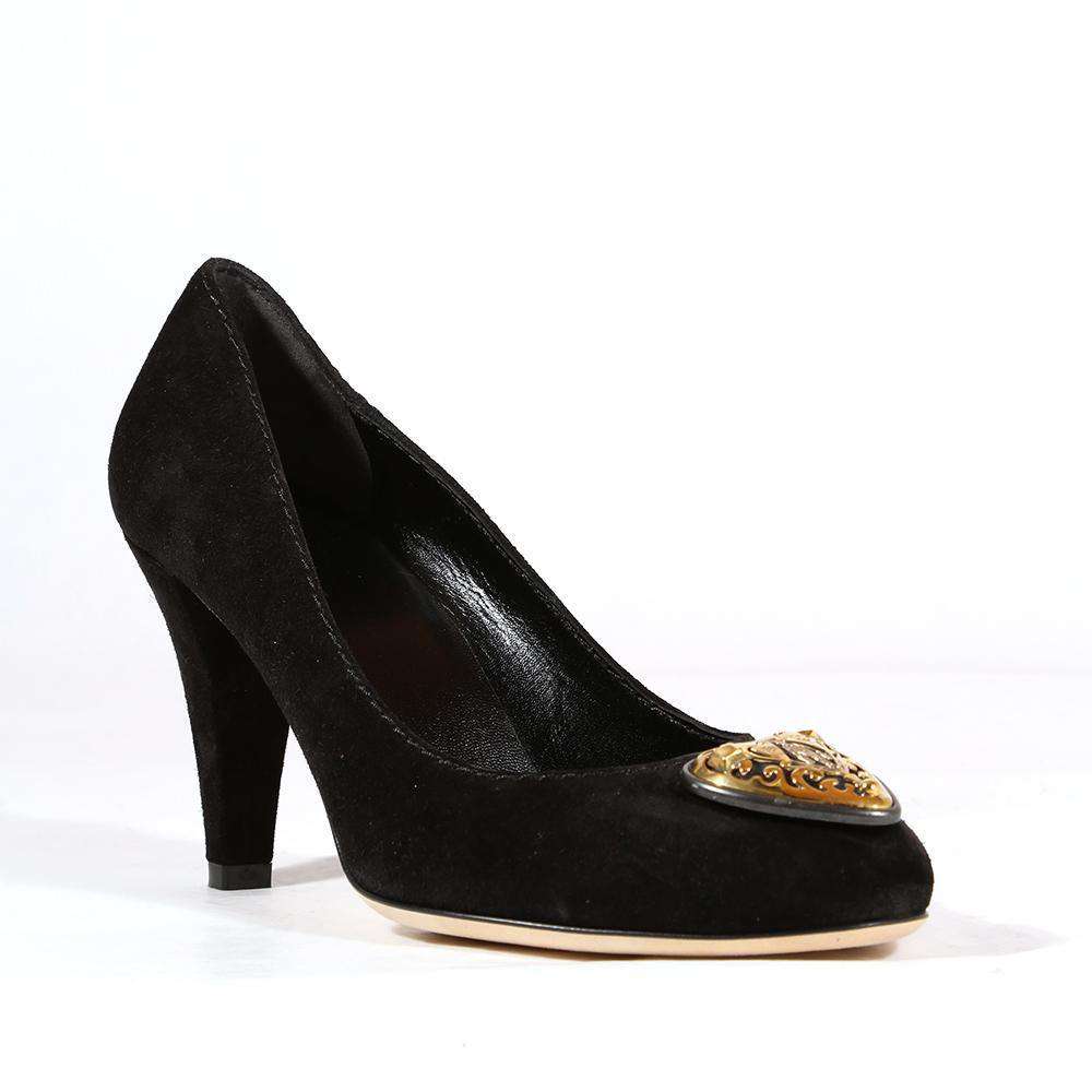 Gucci Heart Logo Women's Designer Shoes Black Suede Logo Pumps