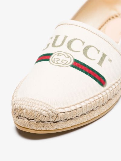 GUCCI GG LOGO WEB LEATHER TRIMMED CANVAS ESPADRILLES