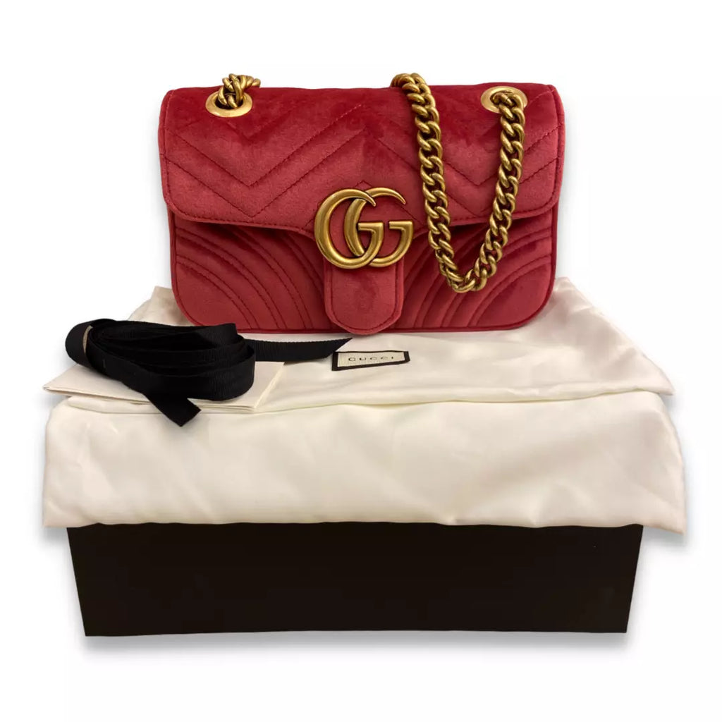 Gucci Pink Metalassé Velvet GG Marmont Bag