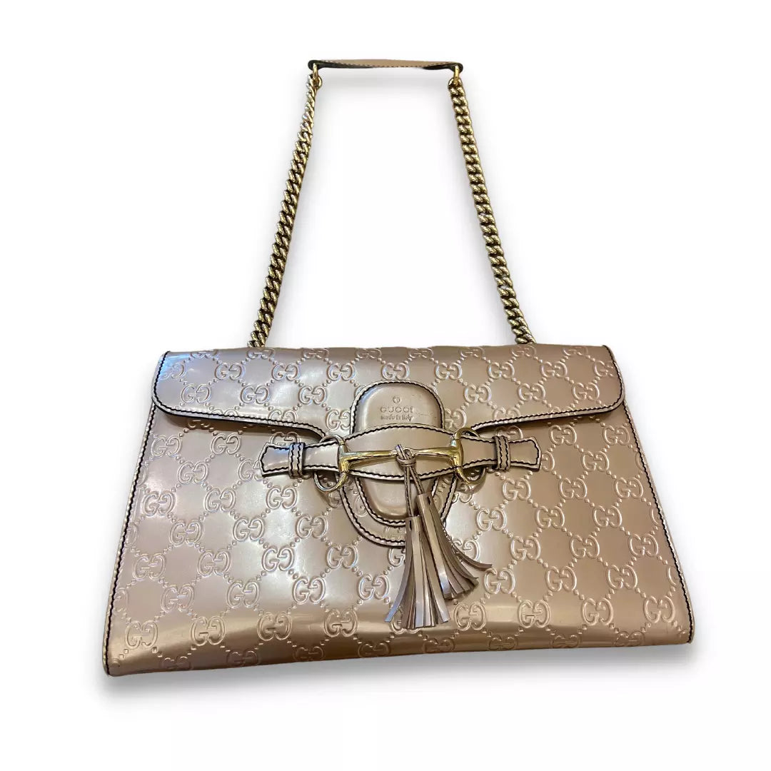 GUCCI PINK MONOGRAM METALLIC BAG
