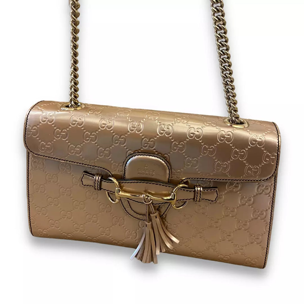GUCCI PINK MONOGRAM METALLIC BAG