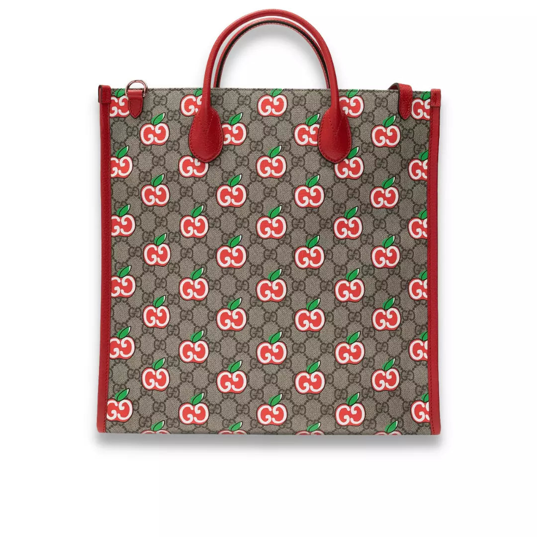 Gucci Red GG Supreme Canvas Apple Tote Bag