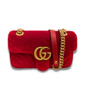 Gucci Red Metalassé Velvet GG Marmont Bag