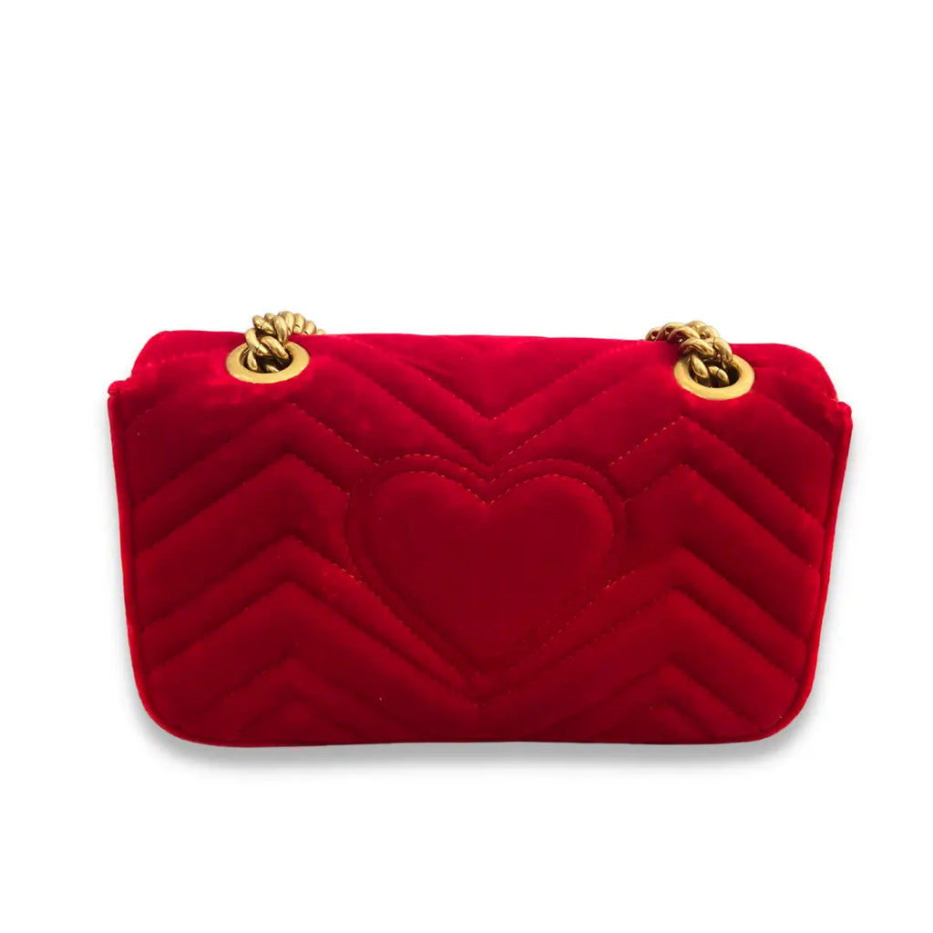 Gucci Red Metalassé Velvet GG Marmont Bag