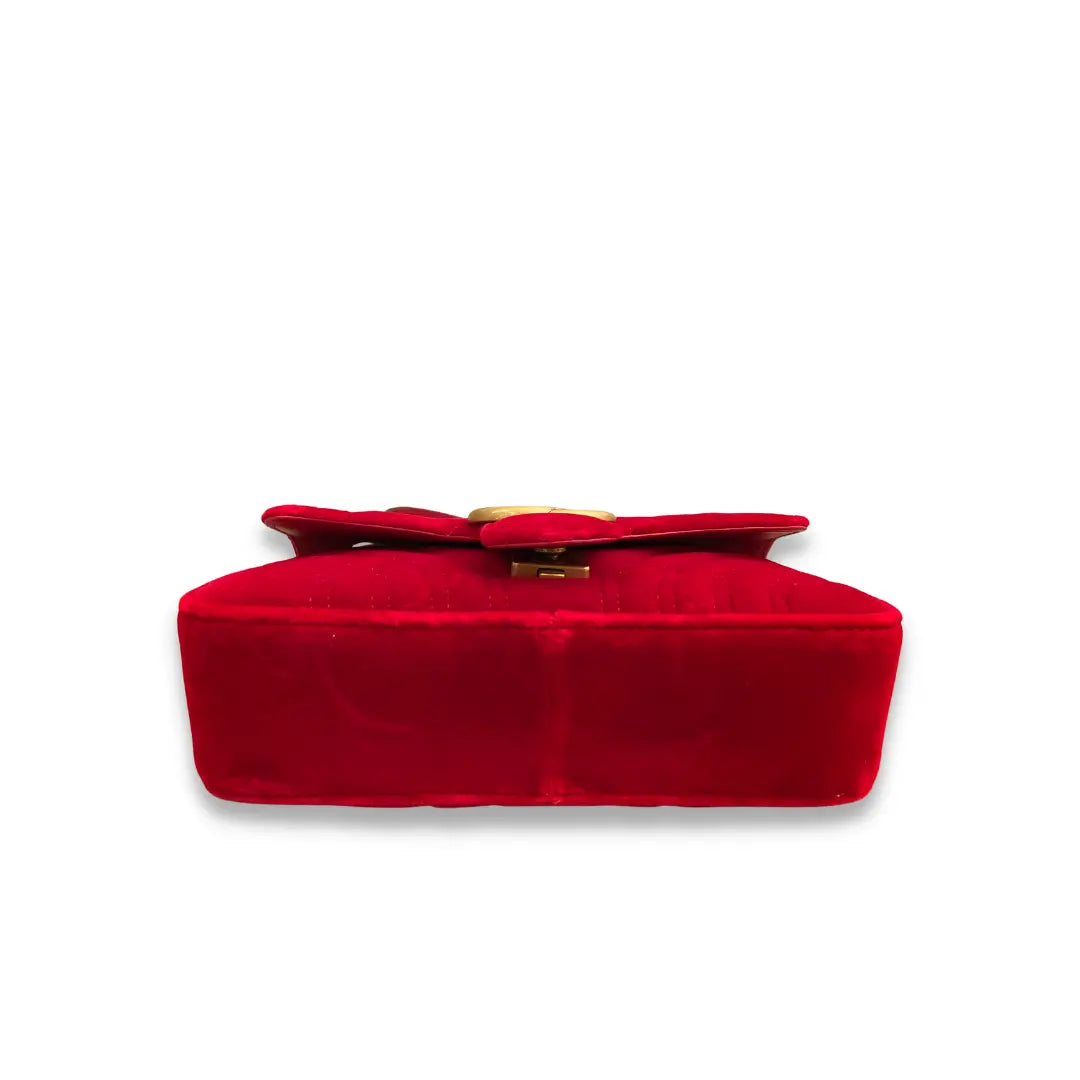 Gucci Red Metalassé Velvet GG Marmont Bag