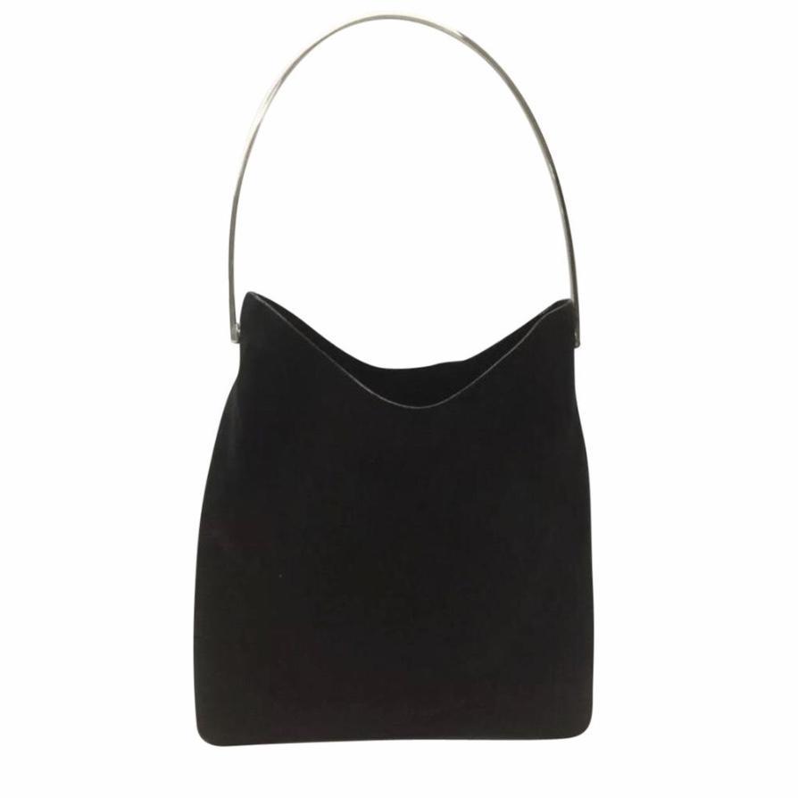 Gucci Suede Looping Purse With Bracelet Handle-Bags-Gucci-Black-JustGorgeousStudio.com