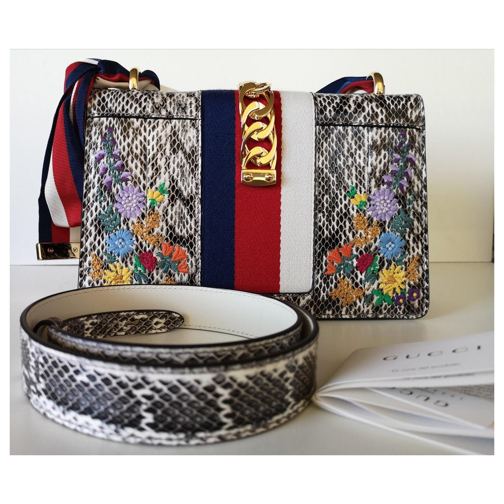 GUCCI SYLVIE FLORAL PYTHON SHOULDER BAG