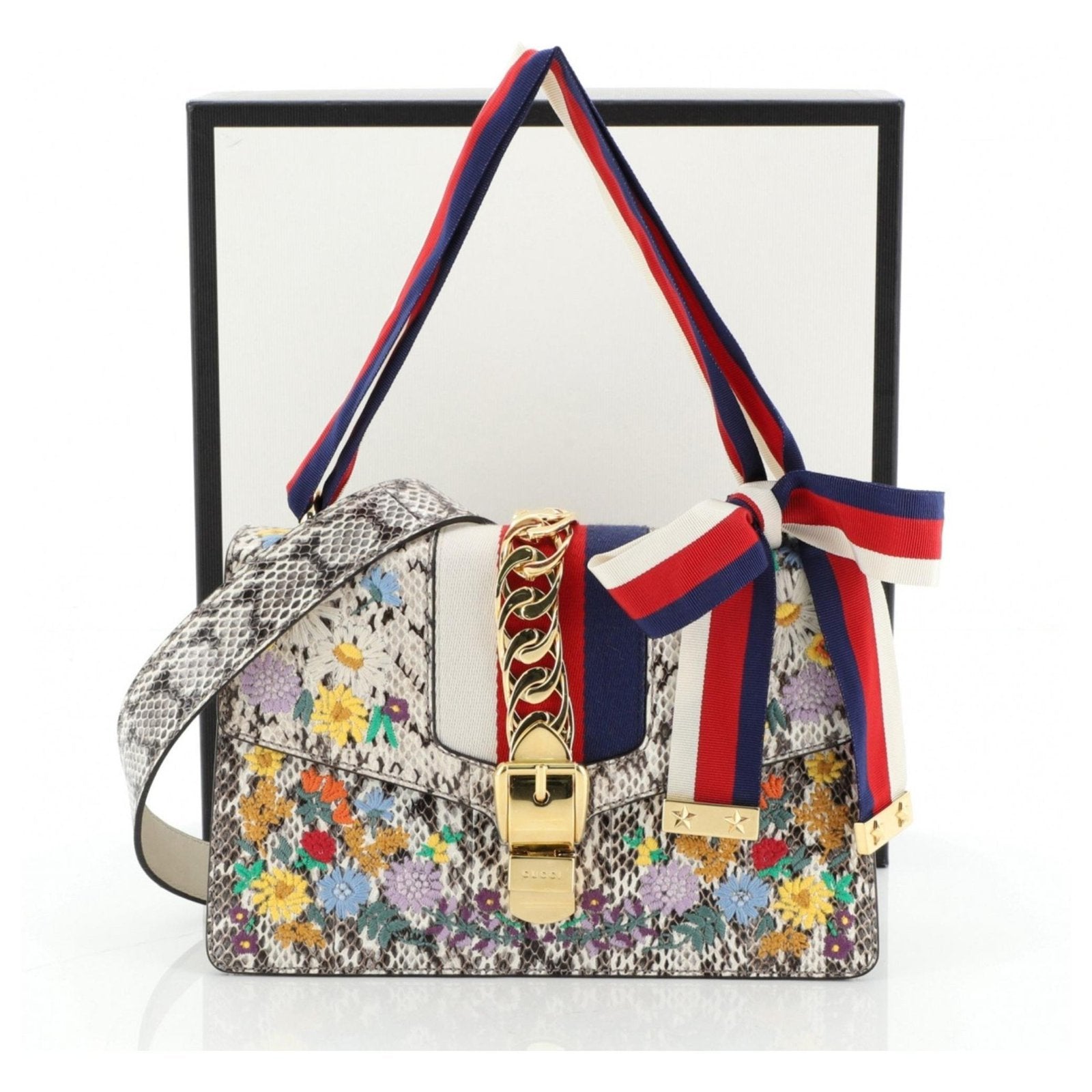 GUCCI SYLVIE FLORAL PYTHON SHOULDER BAG