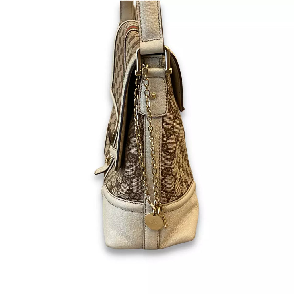 Gucci White Leather & Monogram Canvas Bag