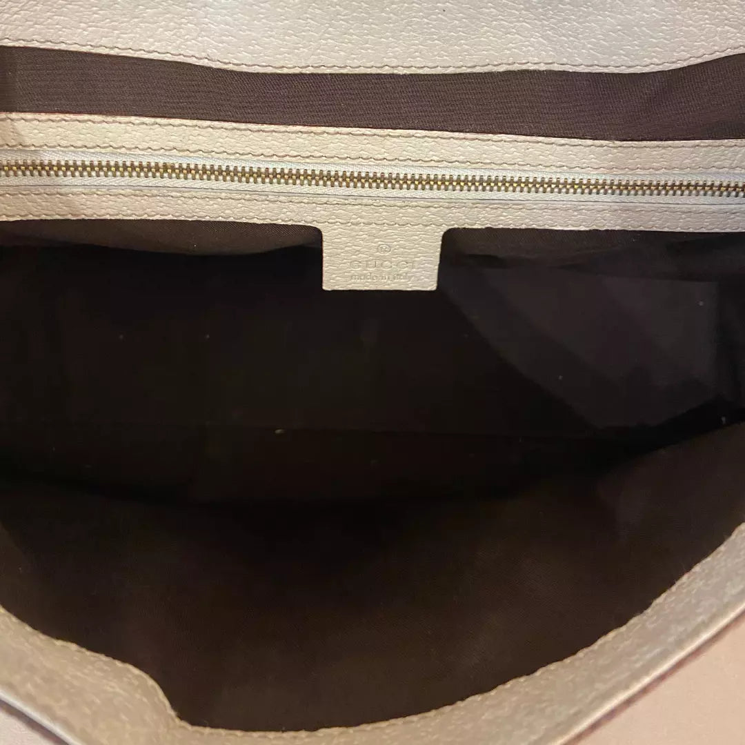 Gucci White Leather & Monogram Canvas Bag