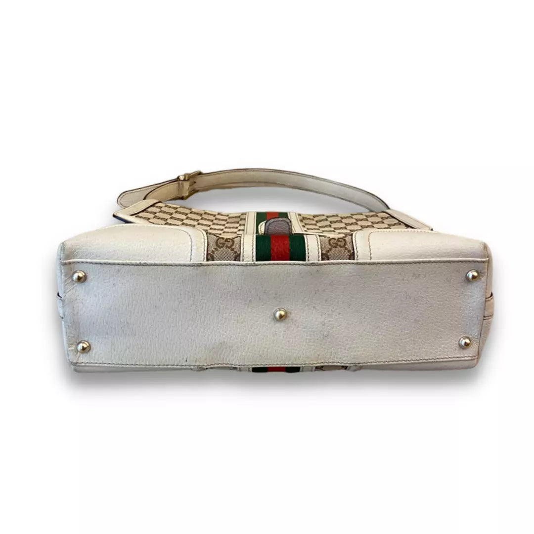 Gucci White Leather & Monogram Canvas Bag