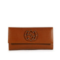 Gucci Women's Wallet Leather Large Check Book Style Brown 231843