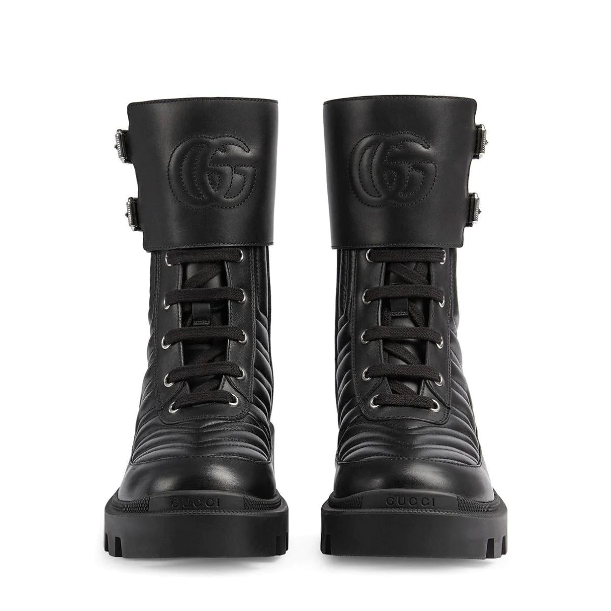 GUCCI GG FRANCES MATELASSE PLATFORM COMBAT BOOTS