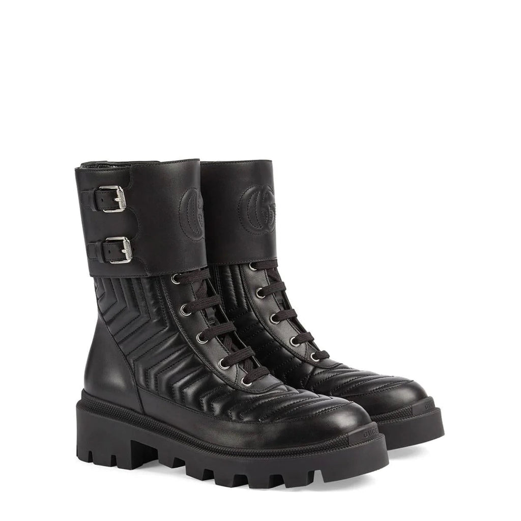 GUCCI GG FRANCES MATELASSE PLATFORM COMBAT BOOTS