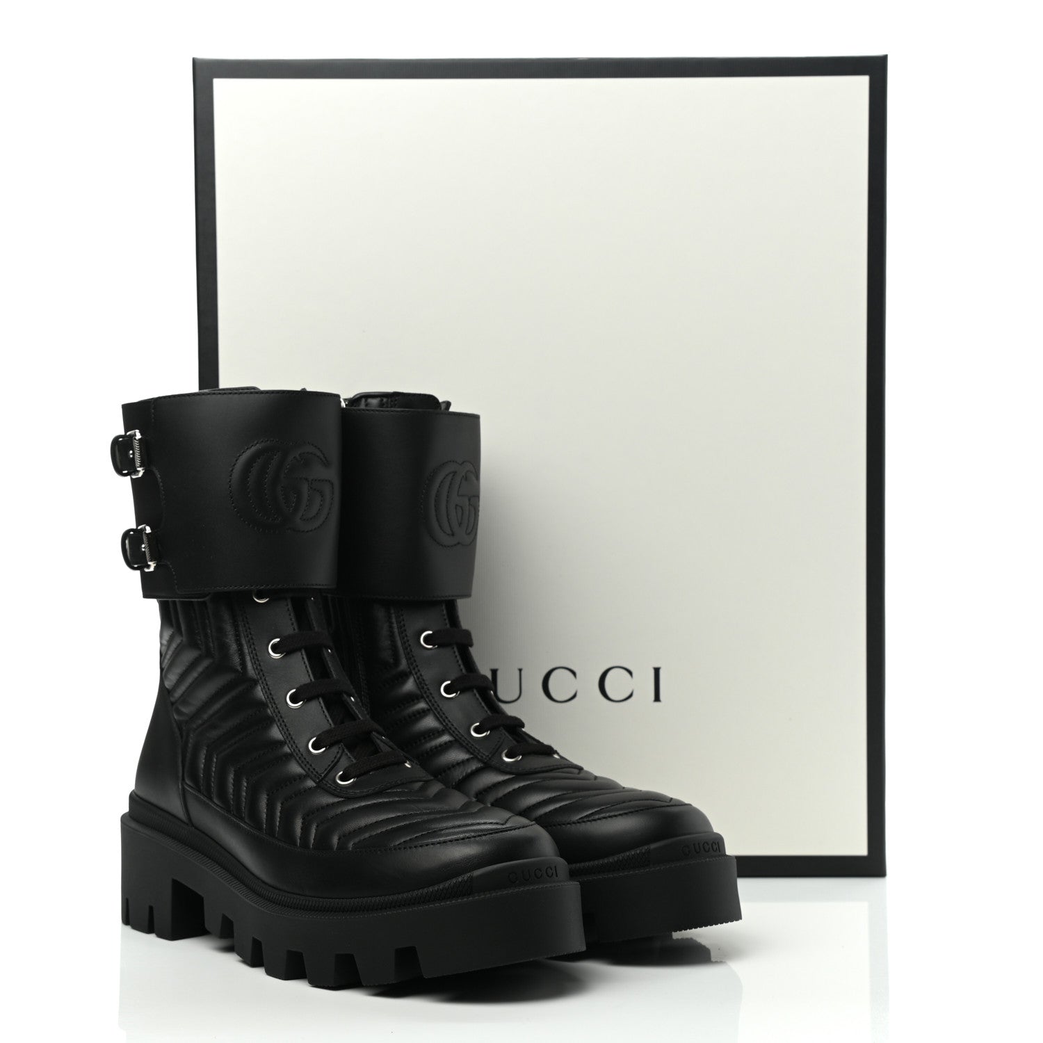 GUCCI GG FRANCES MATELASSE PLATFORM COMBAT BOOTS