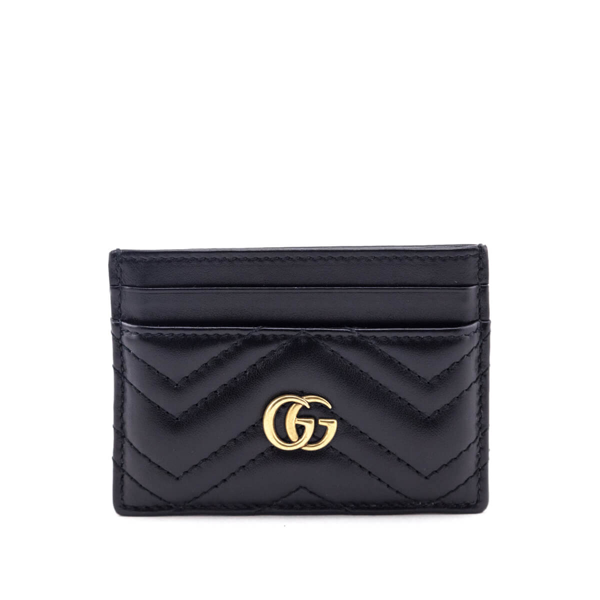 Gucci Black Calfskin Matelasse GG Marmont Card Holder
