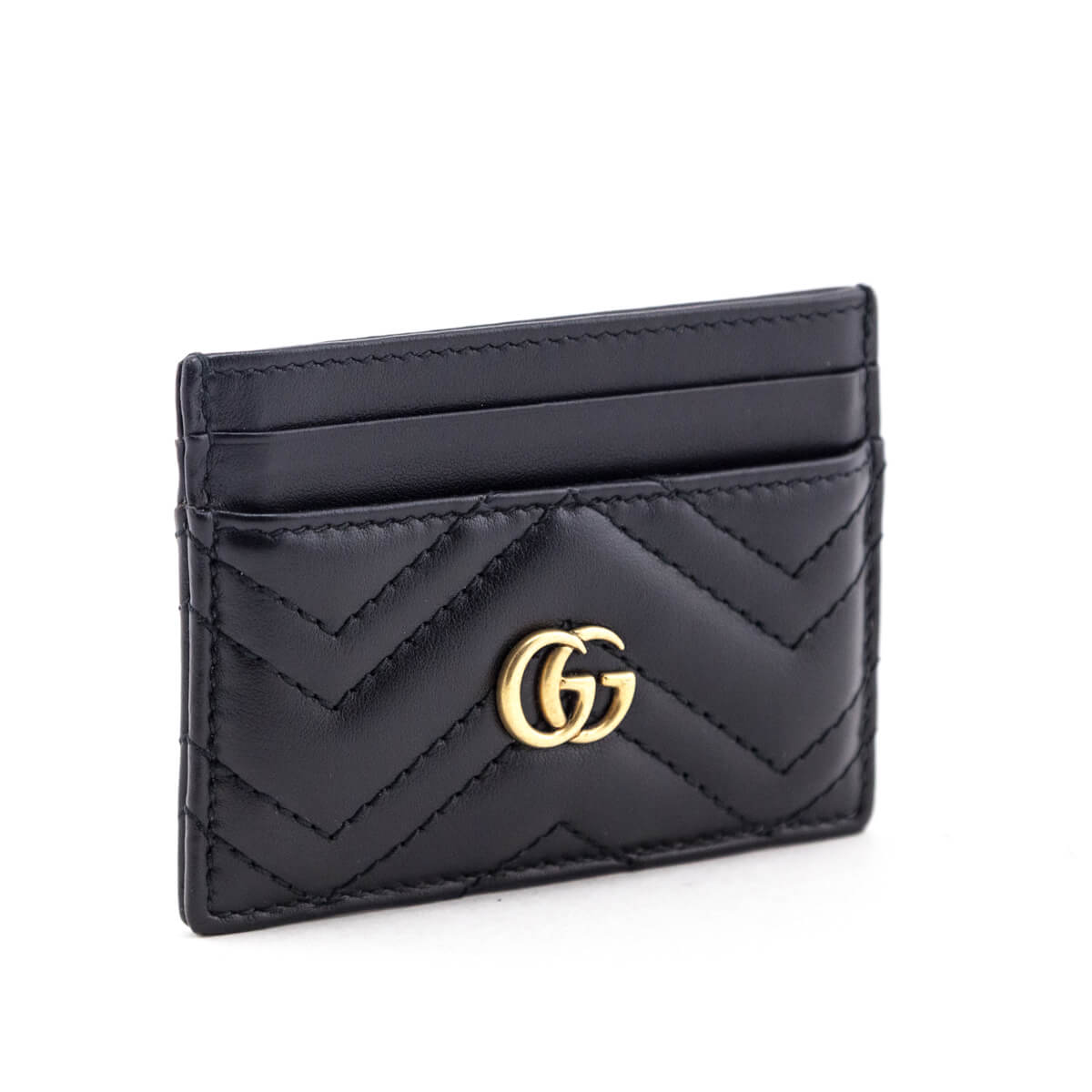 Gucci Black Calfskin Matelasse GG Marmont Card Holder