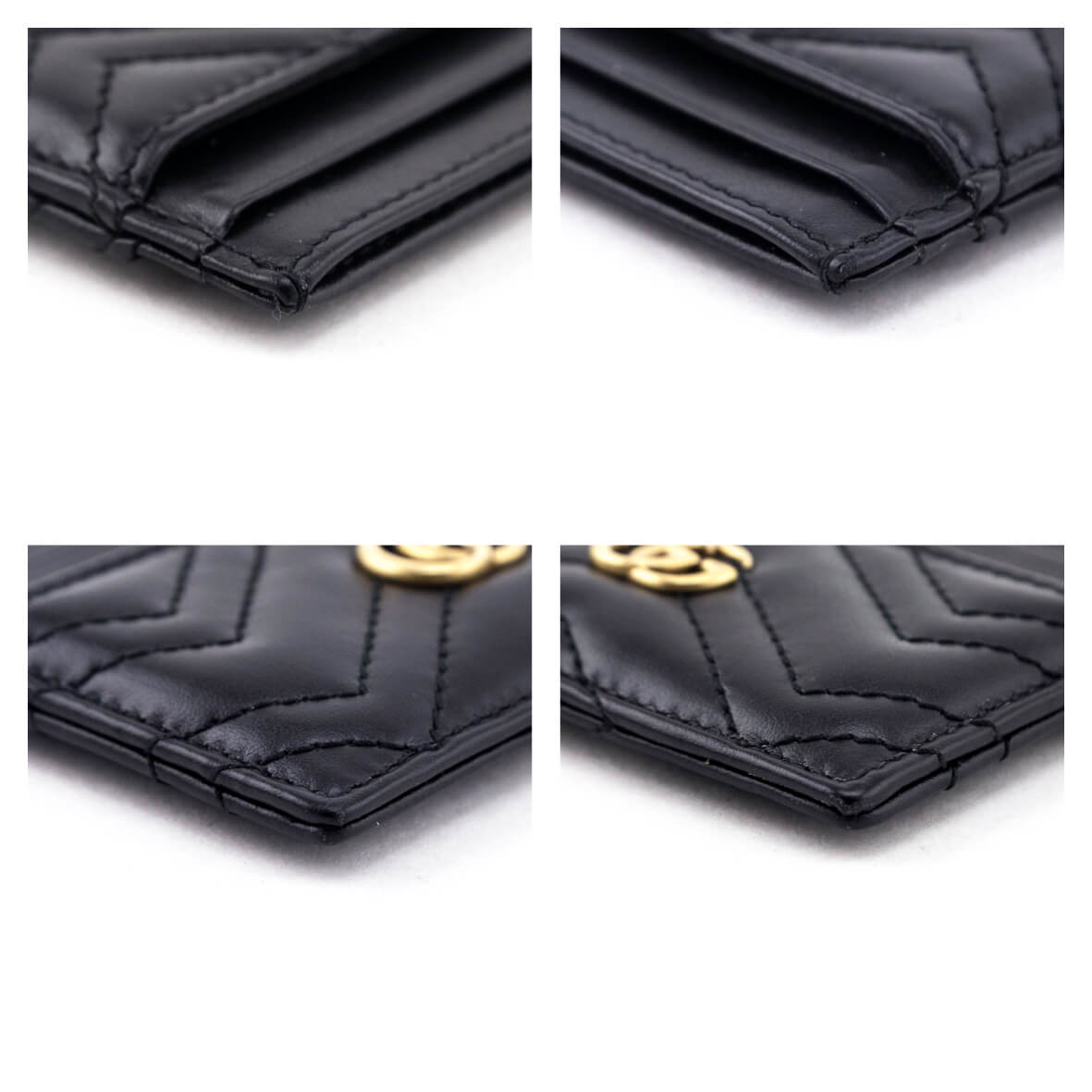 Gucci Black Calfskin Matelasse GG Marmont Card Holder
