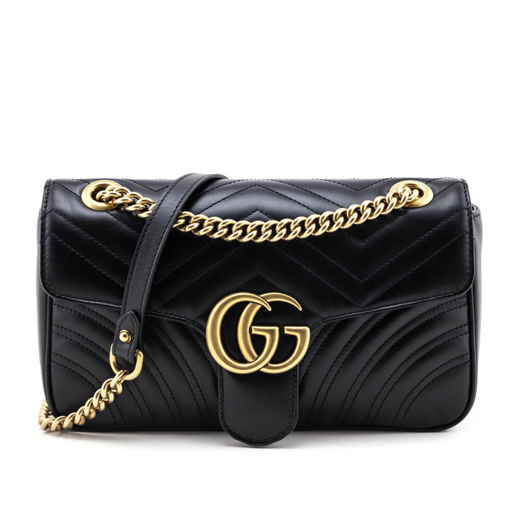 Gucci Black Calfskin Matelasse Small GG Marmont Shoulder Bag