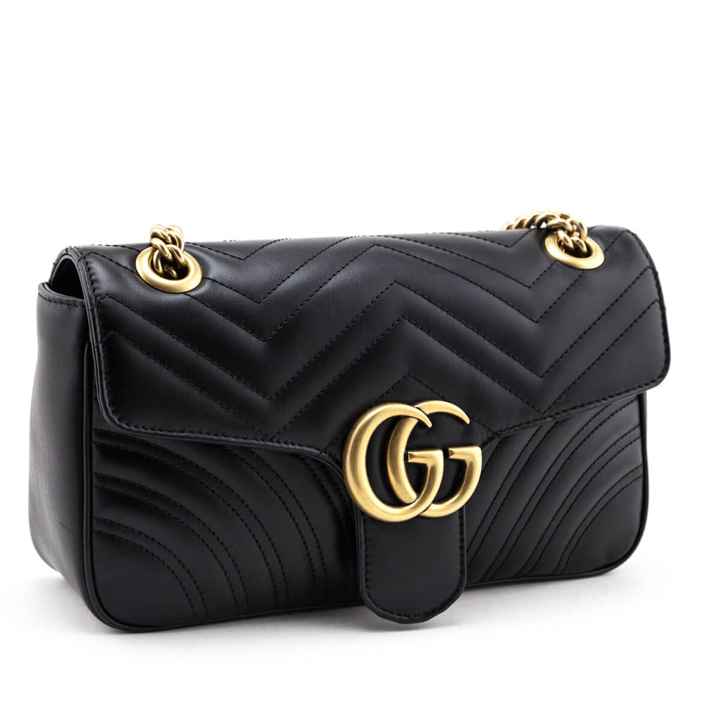 Gucci Black Calfskin Matelasse Small GG Marmont Shoulder Bag