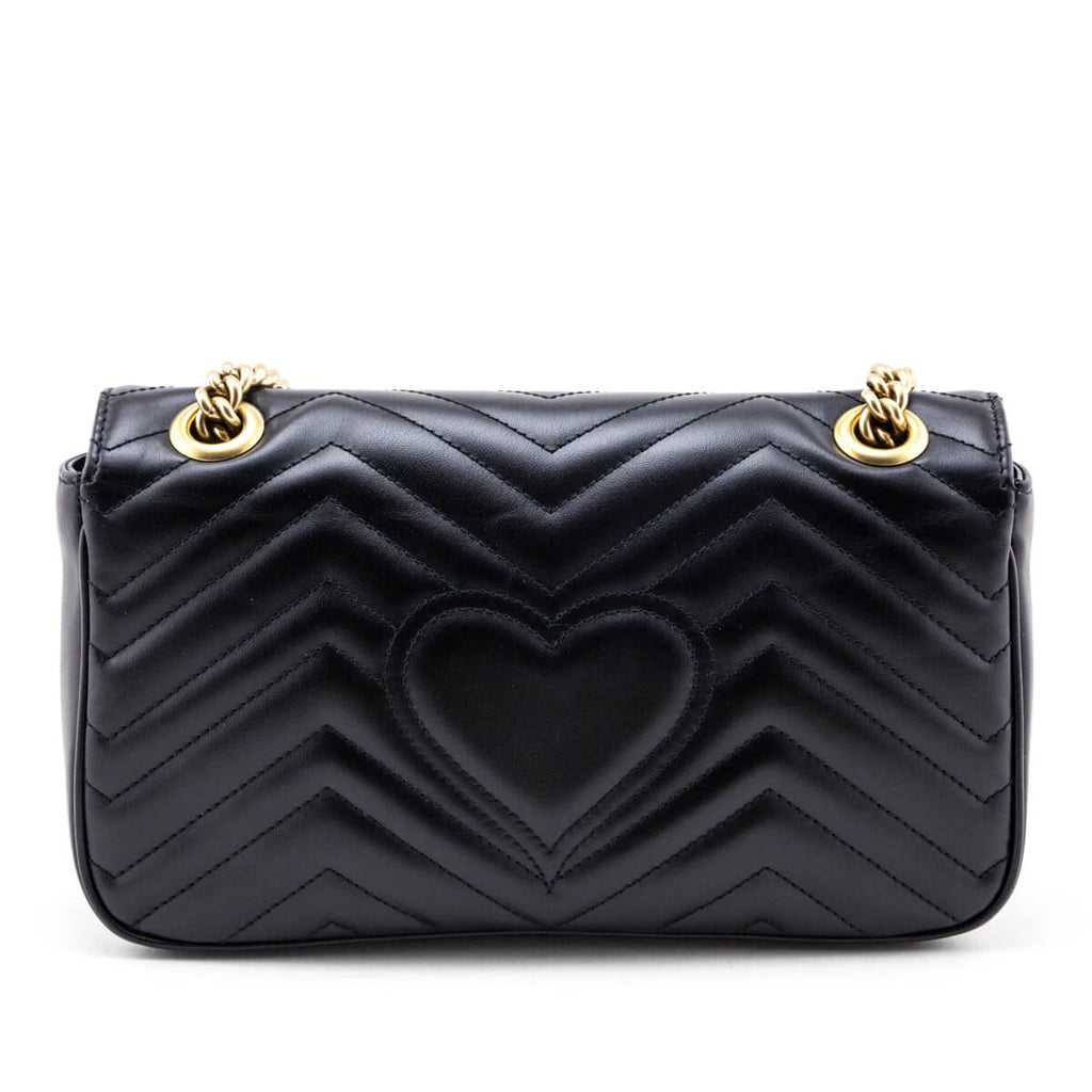 Gucci Black Calfskin Matelasse Small GG Marmont Shoulder Bag